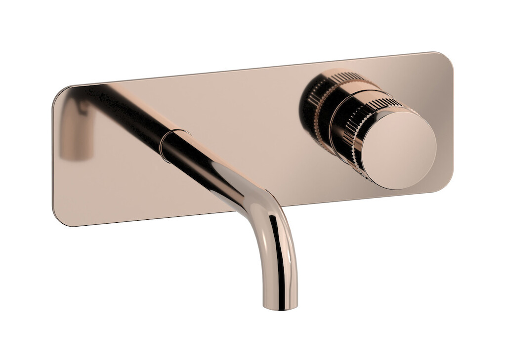 Настенный смеситель для раковины прогрессивный на 2 отверстия в комплекте с донным клапаном. WE ARE IB rx206rs Rose Gold Reflex