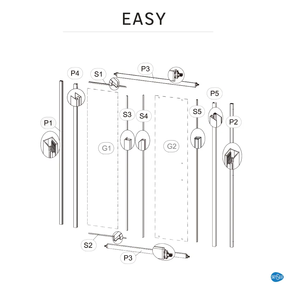 Комплект стекол для раздвижной душевой двери Sensea Easy 120 см прозрачное стекло цвет профиля на выбор 83631064 STLM-2009954 - Вид №32