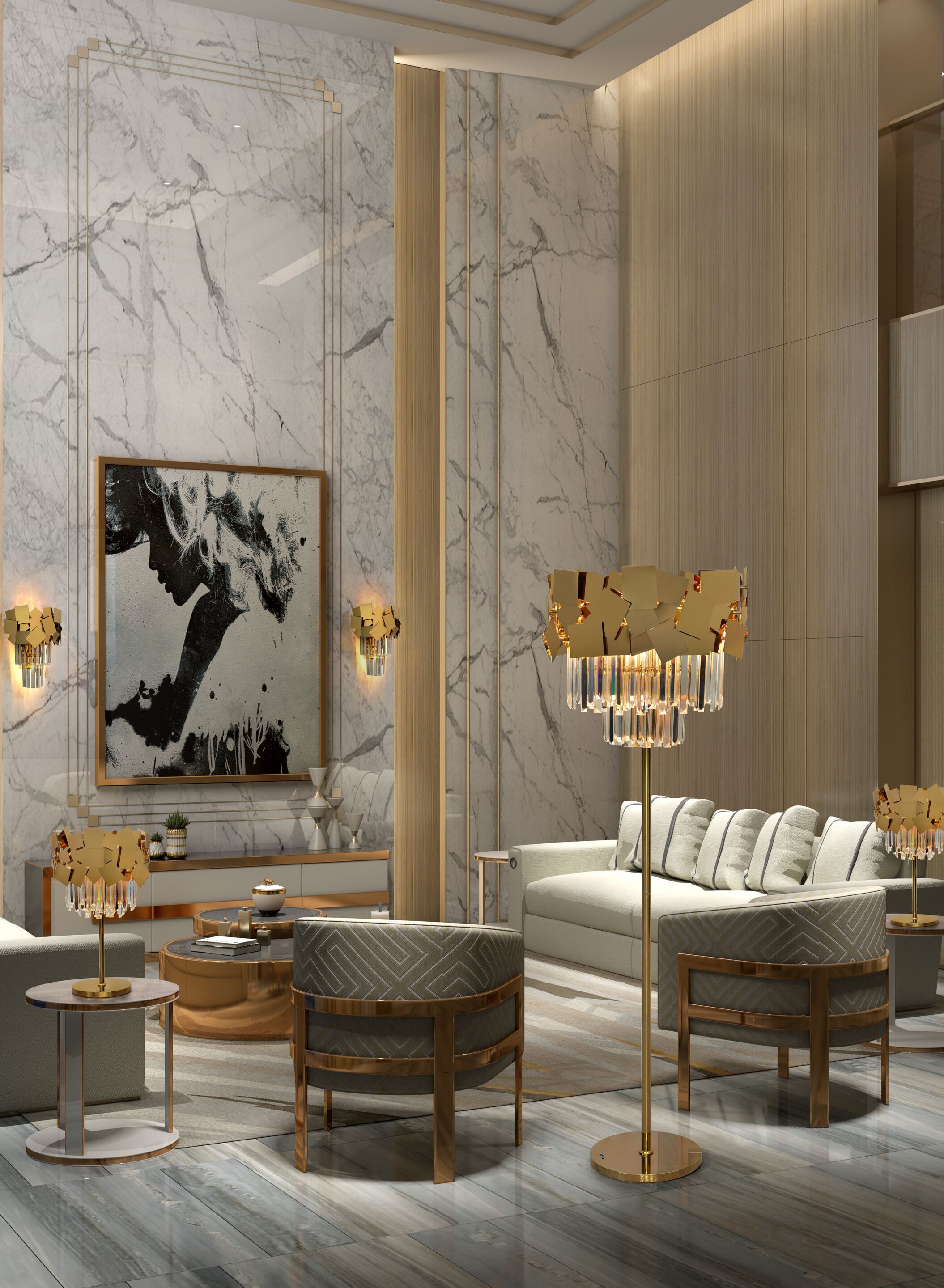 Напольная лампа из нержавеющей стали с кристаллами K-Lighting Lune ARCH-00082320 - Вид №1