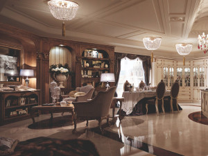 Изготовленная на заказ стена из грецкого ореха с камином