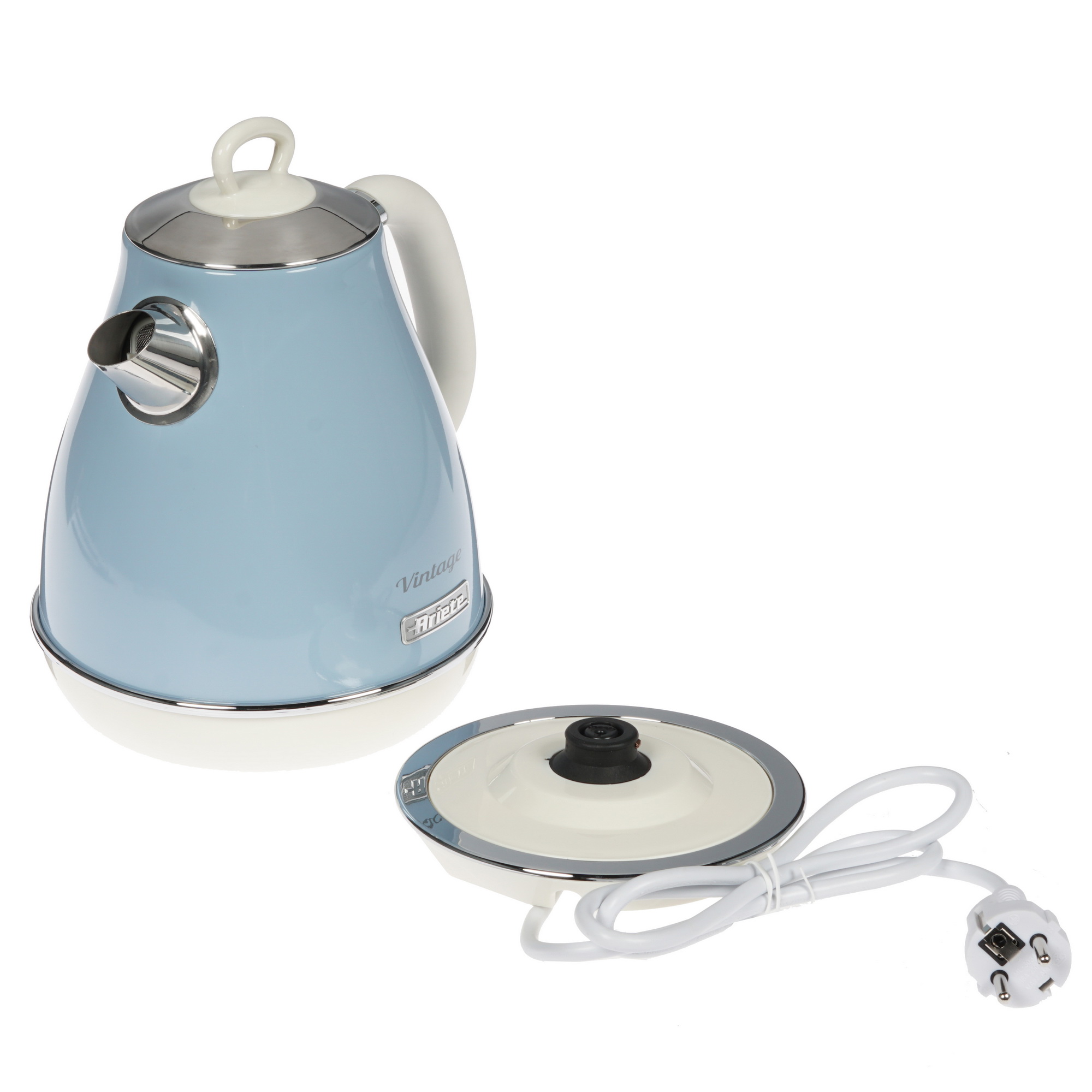 8152853 Электрочайник Ariete 2869/05 Vintage [пластик, 1.7 л, 2000 Вт, фильтр, скрытый нагревательный элемент, голубой, серебристый] STDN-0042935 - Вид №3