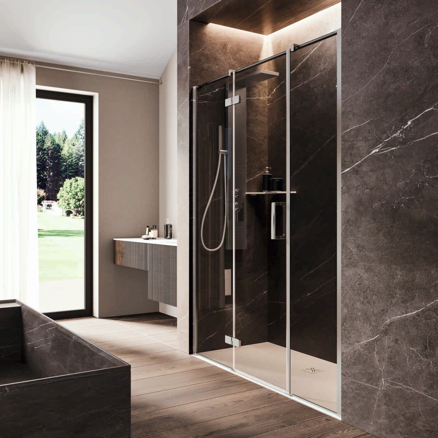 Хрустальная ниша душевая кабина с распашной дверью RELAX шарнир ARCH-00080921 - Вид №1