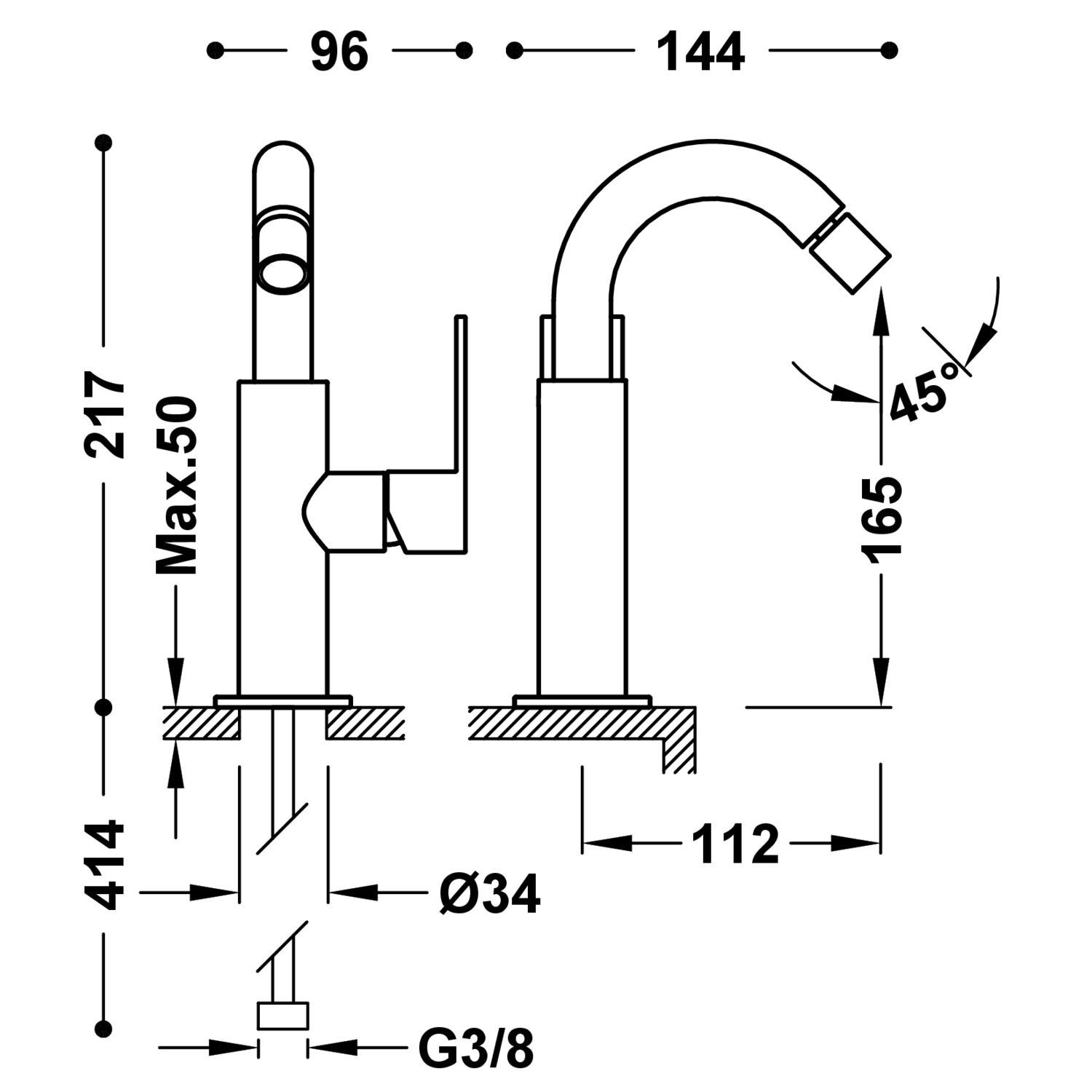 Смеситель для биде LOFT с одной ручкой и боковым рычагом-20022401AC TRES  - Вид №1