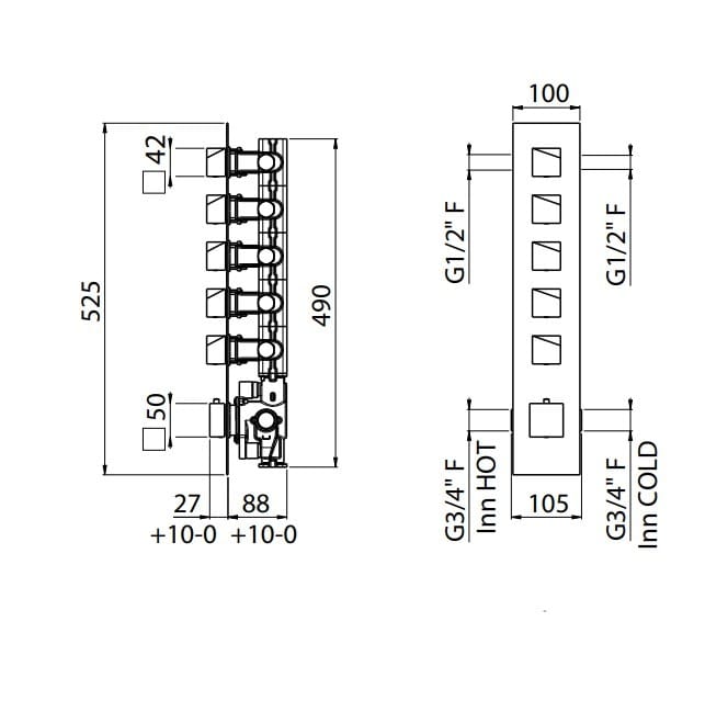 Встраиваемый термостатический смеситель для душа с пластиной CARIMALI D-SIDE ARCH-00081613 - Вид №2