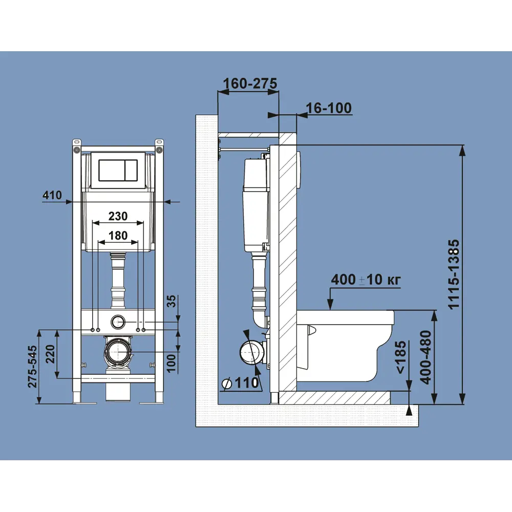 Инсталляция Уклад СИ 01.04.54.00.6 для подвесного унитаза с кнопкой цвет синий Santreyd STLM-2032794 - Вид №3