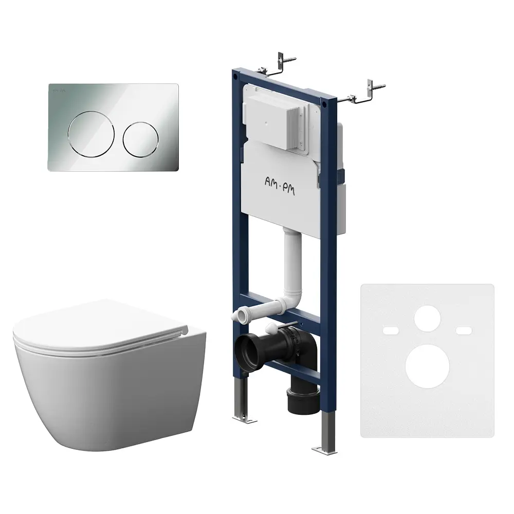 Комплект инсталляция с унитазом AM.PM Pulse Flash Clean IS80151.9P1702, с микролифтом, клавиша цвет хром STLM-2091763 - Вид №1