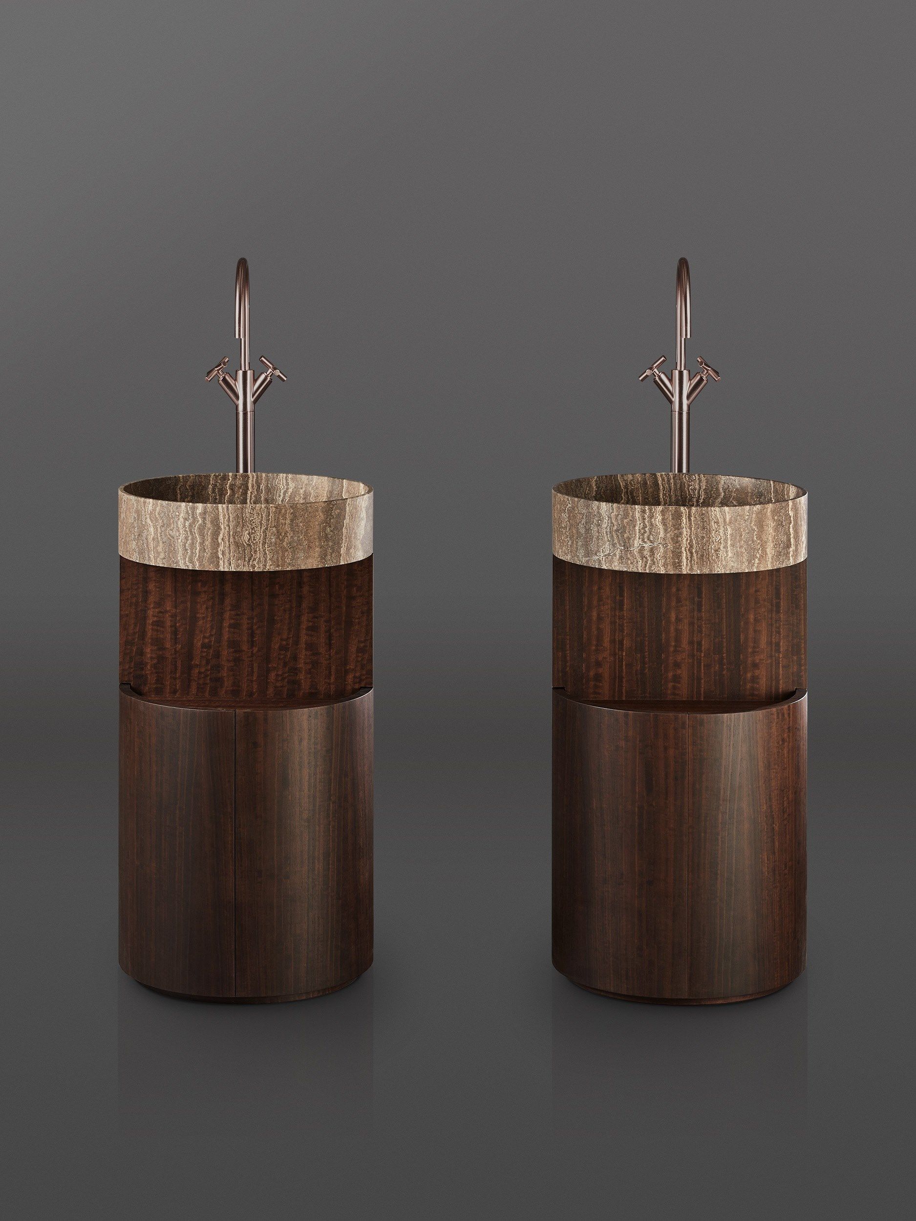 Мраморная и деревянная круглая отдельно стоящая раковина Kreoo Hug ARCH-00048874 - Вид №1