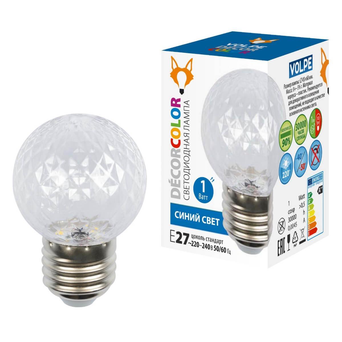 LED-D45-1W/BLUE/E27/CL/С PINEAPPLE Лампа светодиодная E27 1W прозрачная UL-00010066 Volpe