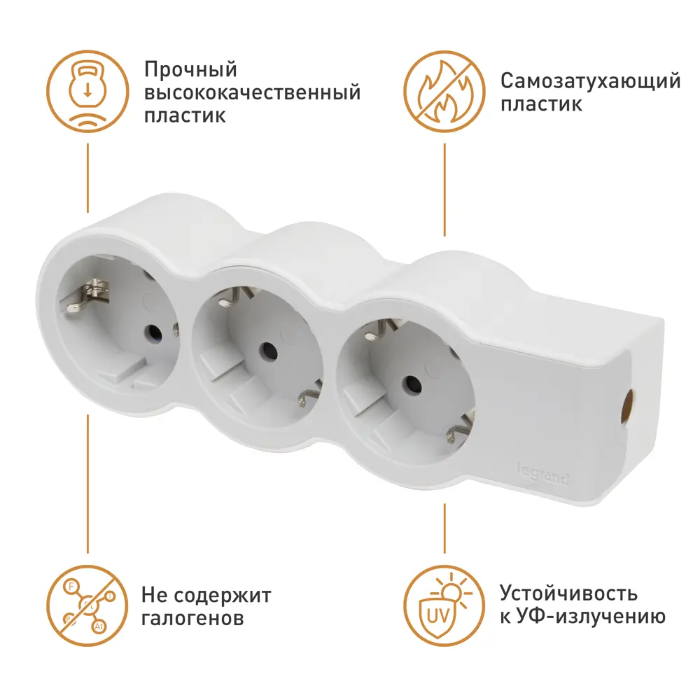 Колодка для удлинителя Legrand Стандарт 3 розетки с заземлением 3680 Вт цвет белый/серый STLM-2116148 - Вид №5
