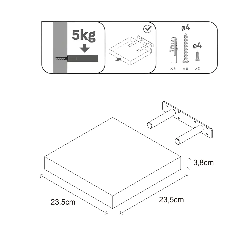 Настенная полка KONSENSA 23x23.5 см со скрытым креплением МДФ цвет ду STLM-2074936 - Вид №8
