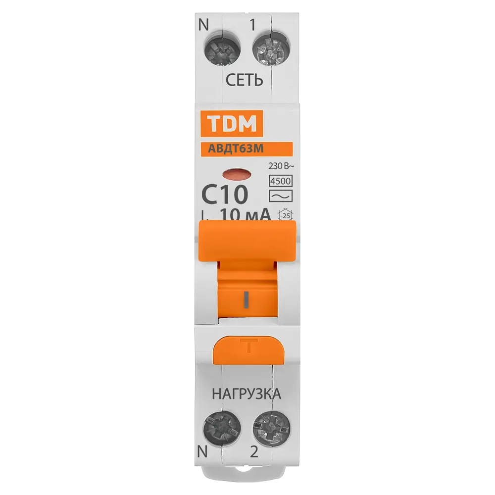 Дифференциальный автомат TDM Electric 63М 2P C10А 10мА 4.5кА 89347140 STLM-1458812 - Вид №1