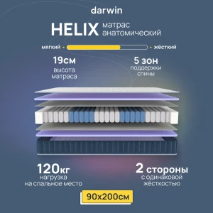 90972006 Матрас Darwin Helix 90x200 см независимый пружинный блок, односпальный, жесткий 90972006 Матрас Darwin Helix 90x200 см независимый пружинный блок, односпальный, жесткий