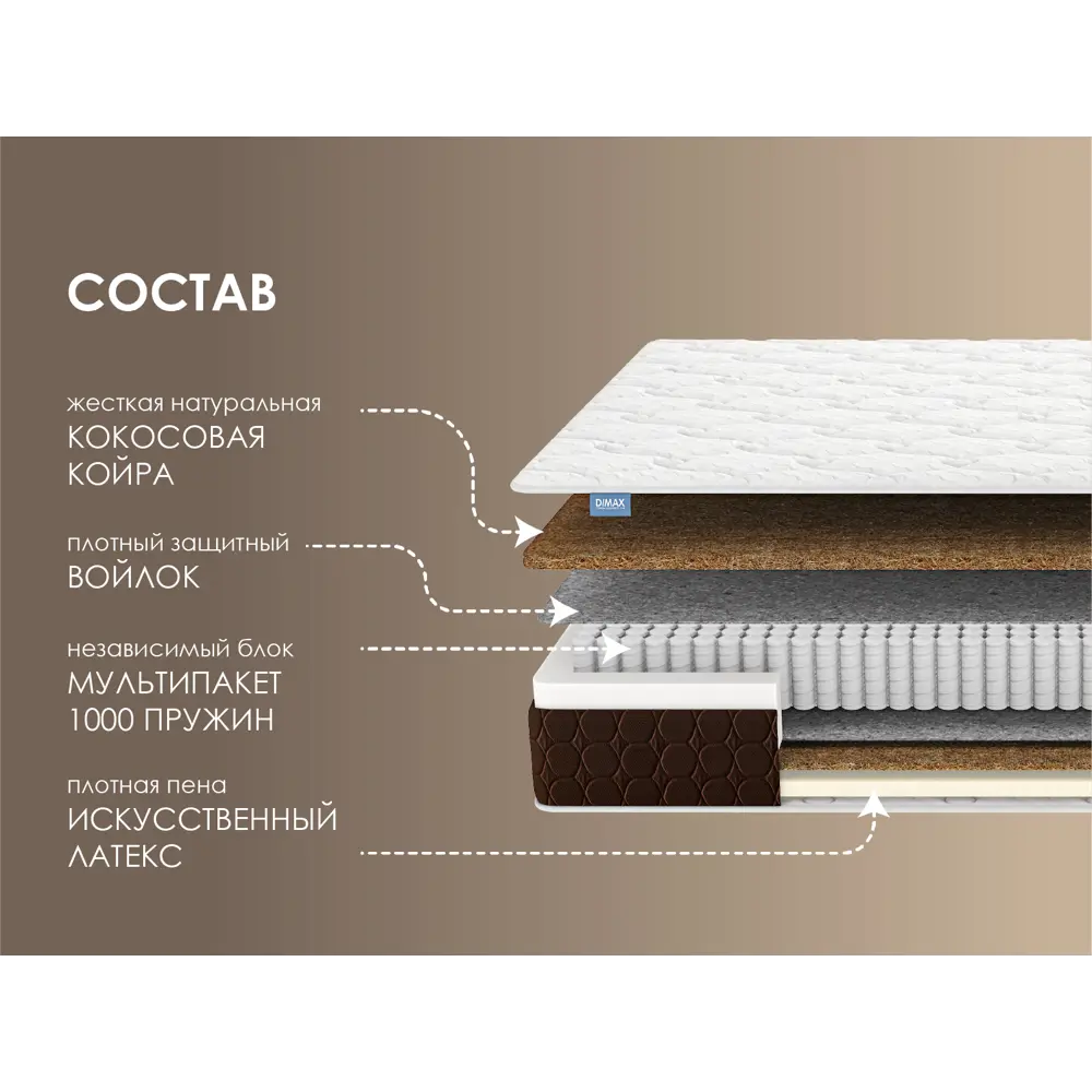 Матрас Димакс Мега Лайт хард 90x190x21 см независимый пружинный блок, односпальный