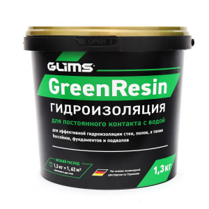 13650926 Гидроизоляция эластичная GreenResin 1.3 кг STLM-0003640 GLIMS