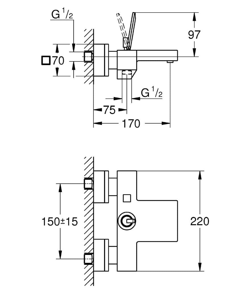Однорычажный смеситель для ванны / душа с 2 отверстиями Grohe Eurocube Joy ARCH-00032428 - Вид №2
