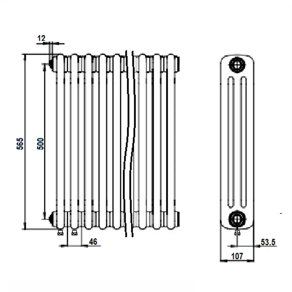Радиатор трубчатый Rifar Tubog TUB 3057-14 DV1 TI 500/103 14 секций нижнее подключение сталь серый 88492291 STLM-2098473 - Вид №5