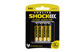 16448664 Батарейки Shock ААА 4 штуки в блистере GOLD 7763 Luxlite