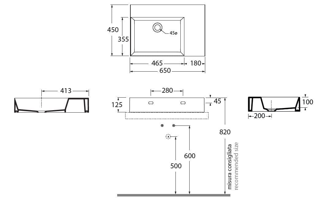 Керамическая столешница/подвесная раковина Azzurra Ceramica Elegance ARCH-00014448 - Вид №4