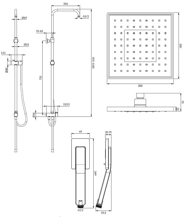 Настенная душевая колонна с душем и ручным душем OMNIRES Парма ARCH-00129172 - Вид №2