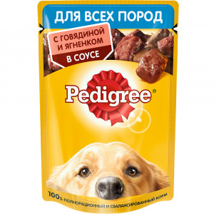 ПР0053691*28 Корм для собак Говядина, ягненок пауч 85г (упаковка - 28 шт) PEDIGREE