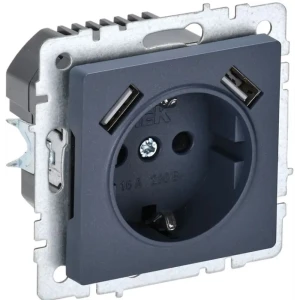 Розетка встраиваемая IEK Brite РЮш10-2-БрМ с USB с заземлением со шторками цвет маренго 89361846 STLM-2046426