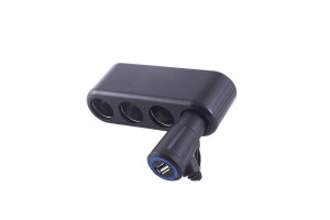 15970085 Разветвитель прикуривателя 4 гнезда + USB черный, предохранитель 10А, USB 1A S02301015 SKYWAY