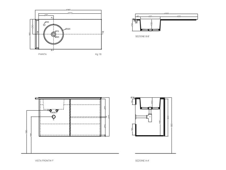 Подвесной шкаф для умывальника из ДСП со встроенной раковиной COLAVENE REGOLO ARCH-00055088 - Вид №3