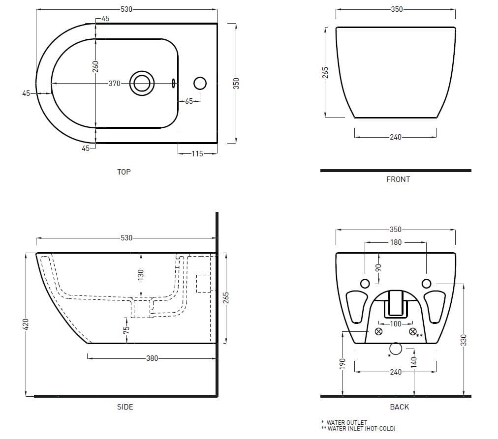 Керамическая настенная проволока для биде с переливом Ceramica Cielo ENJOY ARCH-00143118 - Вид №5