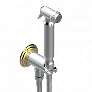 A41-5840/9 Комплект для гигиенического душа: лейка с клапаном, усиленный шланг 1,25м и вывод для шланга со встроенным защитным остановом Thg-paris Dahlia Хром/золото