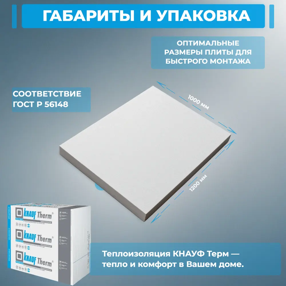 Пенополистирол ППС 100 мм Knauf Therm Дача 1000x1200 мм 1.2 м² STLM-2022155 - Вид №2