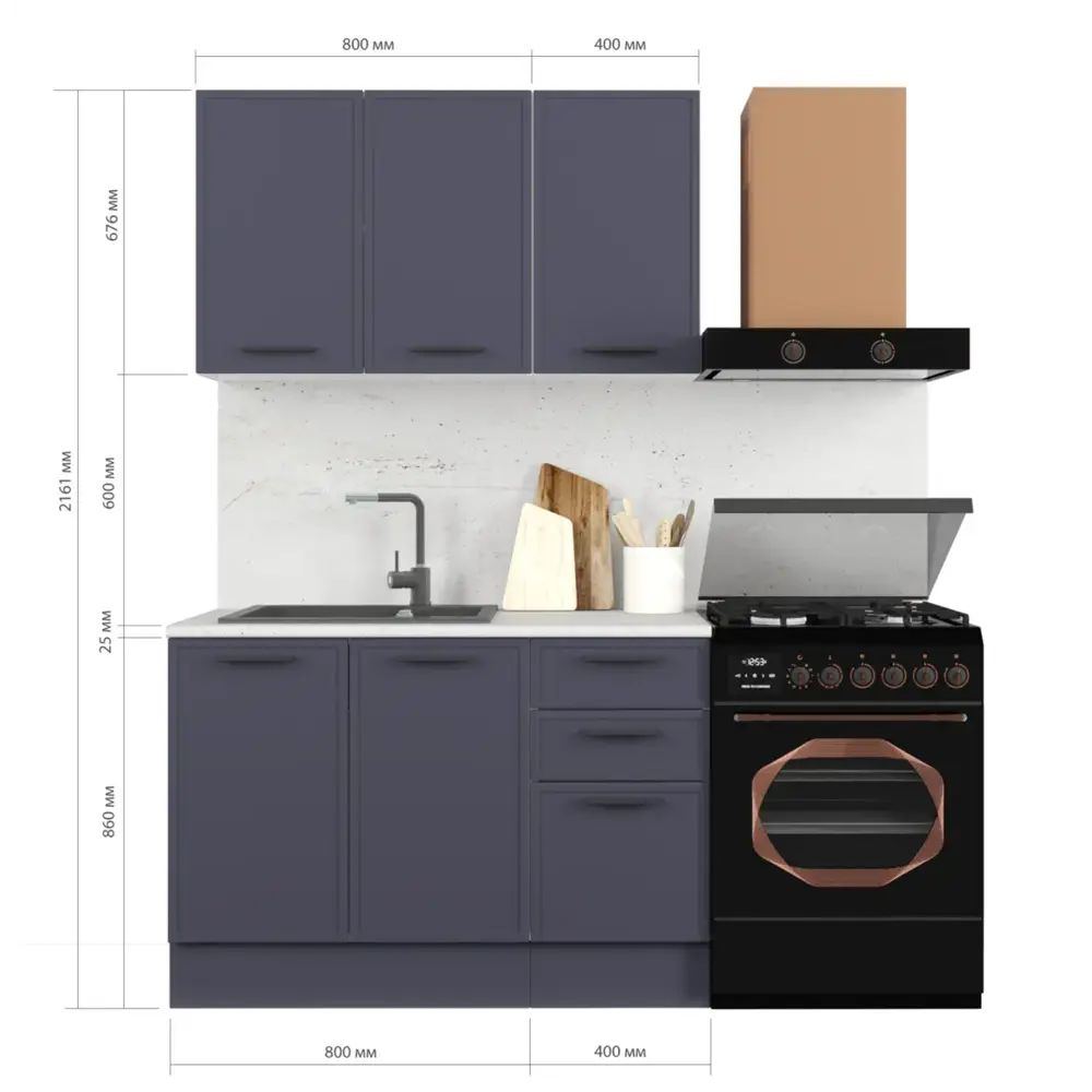 Кухонный гарнитур «Неро» 120x60 см МДФ цвет графит 89432205 STLM-2060266 Santreyd - Вид №1
