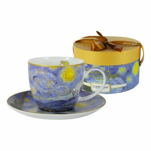 Чашка фарфоровая с блюдцем голубая с желтым "Звездная ночь" (В. Ван Гог) CARMANI В. ВАН ГОГ 00-3946962 Голубой;желтый