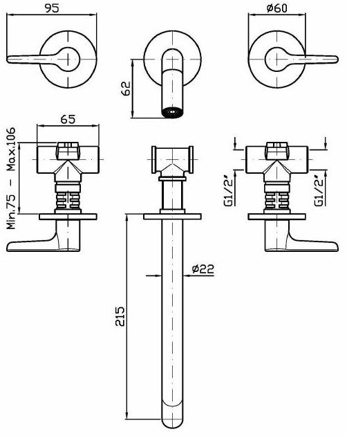 Смеситель для умывальника из латуни на 3 отверстия с аэратором Medameda Zmm5766 - r99500 - r99504 Santreyd - Вид №2