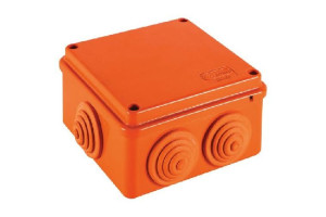 16418489 Огнестойкая коробка JBS100 E110, о/п 100х100х55, 6 выходов, IP55, 4P, цвет оранжевый 43147HF Экопласт