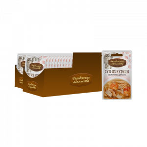ПР0049749*60 Корм для кошек Суп из курицы с креветкой и гребешком, 35г (упаковка - 60 шт) ДЕРЕВЕНСКИЕ ЛАКОМСТВА
