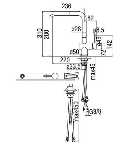 Однорычажный смеситель для кухни с выдвижным ручным душем Nobili Live ARCH-00047462 - Вид №2