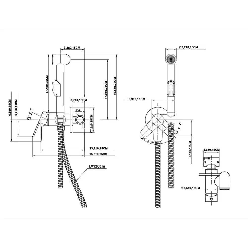 Гигиенический душ KONSENSA Силла KA2400, набор со смесителем, цвет хром STLM-2205647 - Вид №2