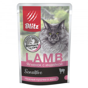 ПР0055591*24 Корм для кошек Sensitive ягненок с индейкой, кусочки в желе пауч 85г (упаковка - 24 шт) Blitz