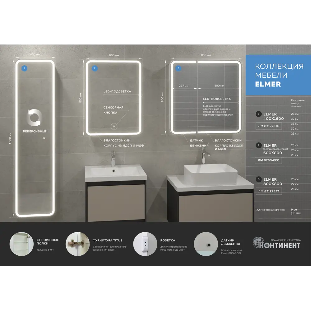 Зеркальный шкаф Santreyd Elmer с LED-подсветкой для ванной комнаты 82504951 STLM-0028843 - Вид №8