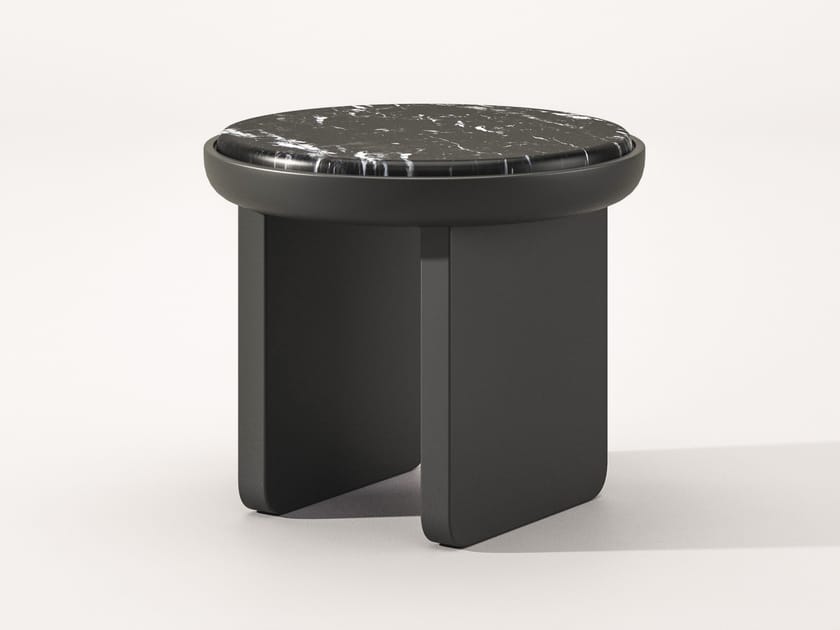 Круглый журнальный столик из черного мрамора Marquina Falsasquadra Водяные лилии ARCH-00046568