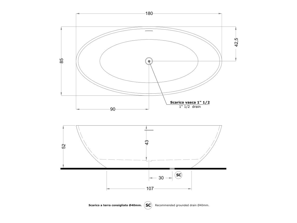 Овальная ванна в центре комнаты в твердой поверхности Gruppo Treesse мебель для ванной комнаты-отдельно стоящие ванны ARCH-00050901 - Вид №6