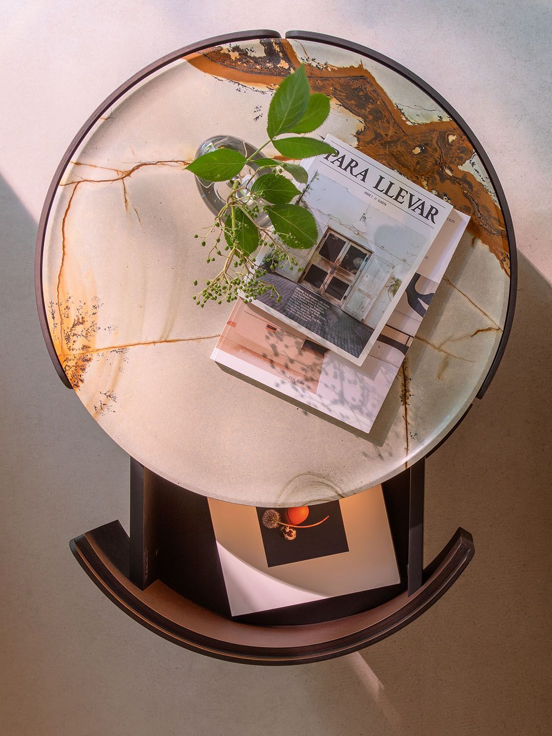 Круглая тумбочка из ясеня с кожаной обивкой и ящиками Flou Тоши ARCH-00087359 - Вид №5