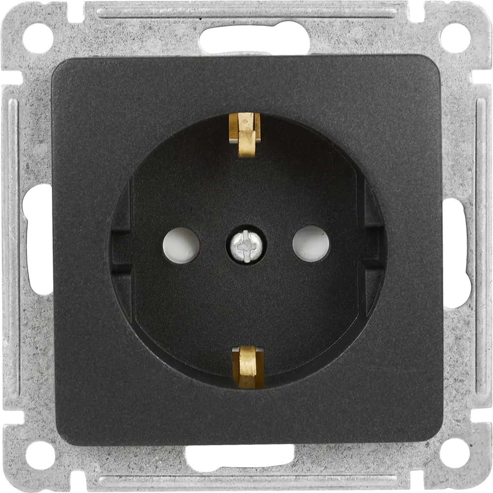 Розетка встраиваемая Hegel Мастер с заземлением со шторками цвет черный STLM-2056742