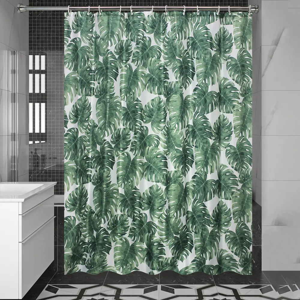 Штора для ванны Bath Plus Jungle Palm 180x200 см полиэстер цвет бело-зелёный CHARME GREEN STLM-2203111