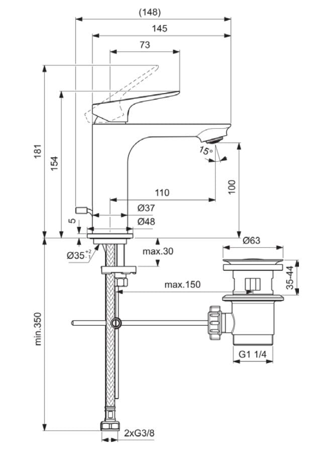 Однорычажный смеситель для раковины со сливом Ideal Standard Ceralife O ARCH-00043108 - Вид №2