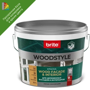 86778280 Краска для деревянных фасадов Brite Woodstyle Prof моющаяся матовая цвет прозрачный база С 2.7 л STLM-0071535