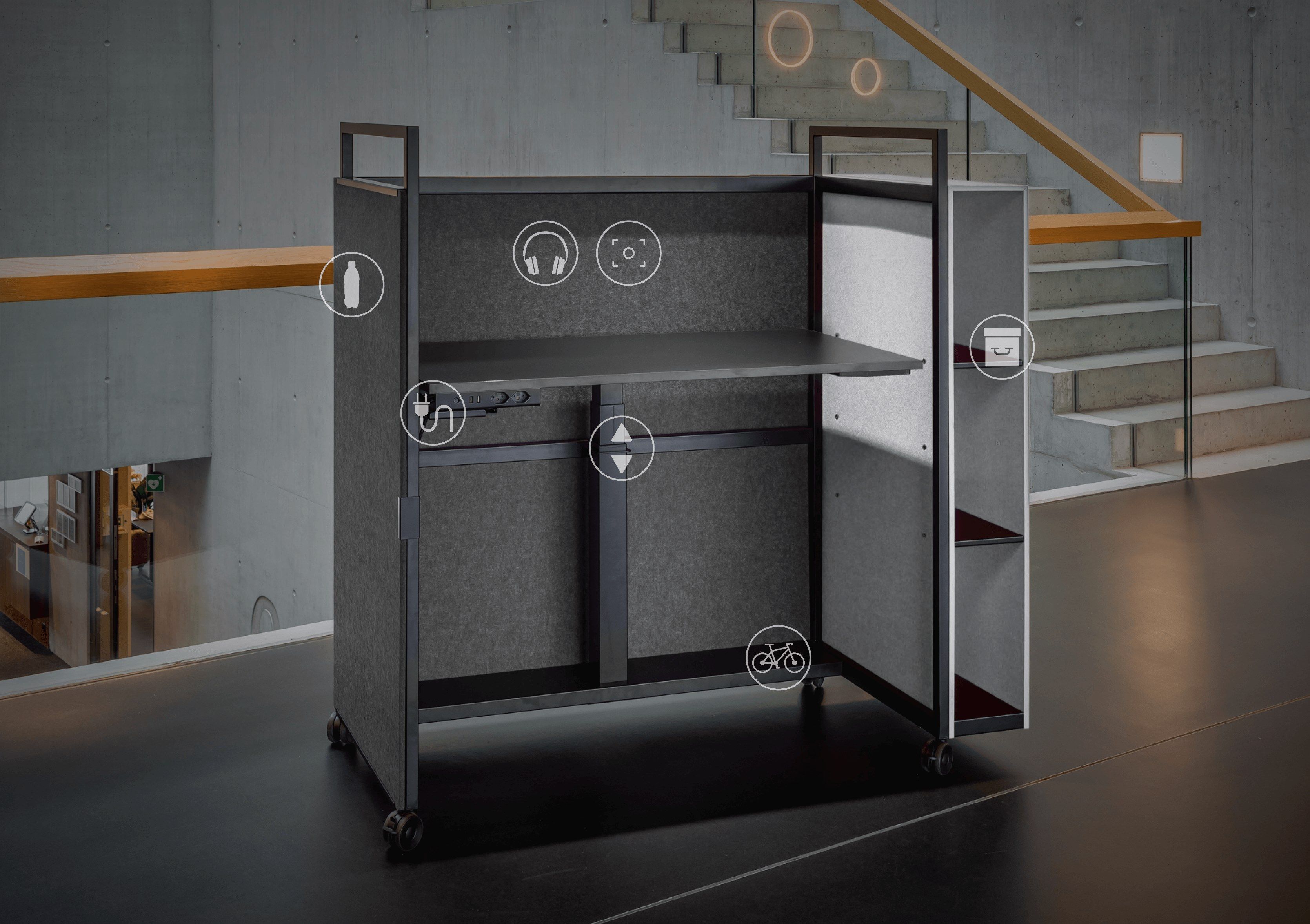 Рециркулированный ПЭТ регулируемая высота стол на колесах с электрической розеткой ECHOJAZZ MCART ARCH-00131553 - Вид №3