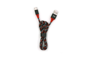 17858653 USB-кабель AM-Type-C 1 метр, 2.4A, тканевый, черно-красный, 23750-BL-690tBKR BYZ