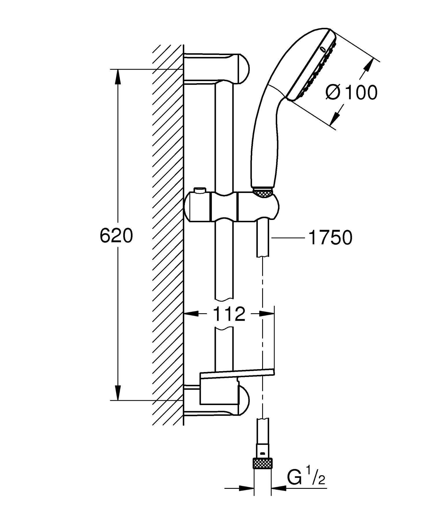 Подъемный стержень с ручным душем с шлангом с мыльницей Grohe Storma 100 ARCH-00012080 - Вид №2