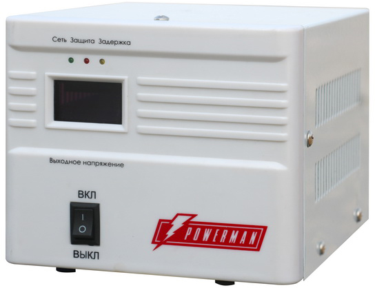 POWERMAN AVS 1000A Stabilizer avs 1000a, step-type regulator, 1000 va / 550w, 160-260v, the maximum input current 7a, 1 euro socket, ip-20, 190mm x 150mm x 130mm, 2.87 kg. POWERMAN Santreyd 
